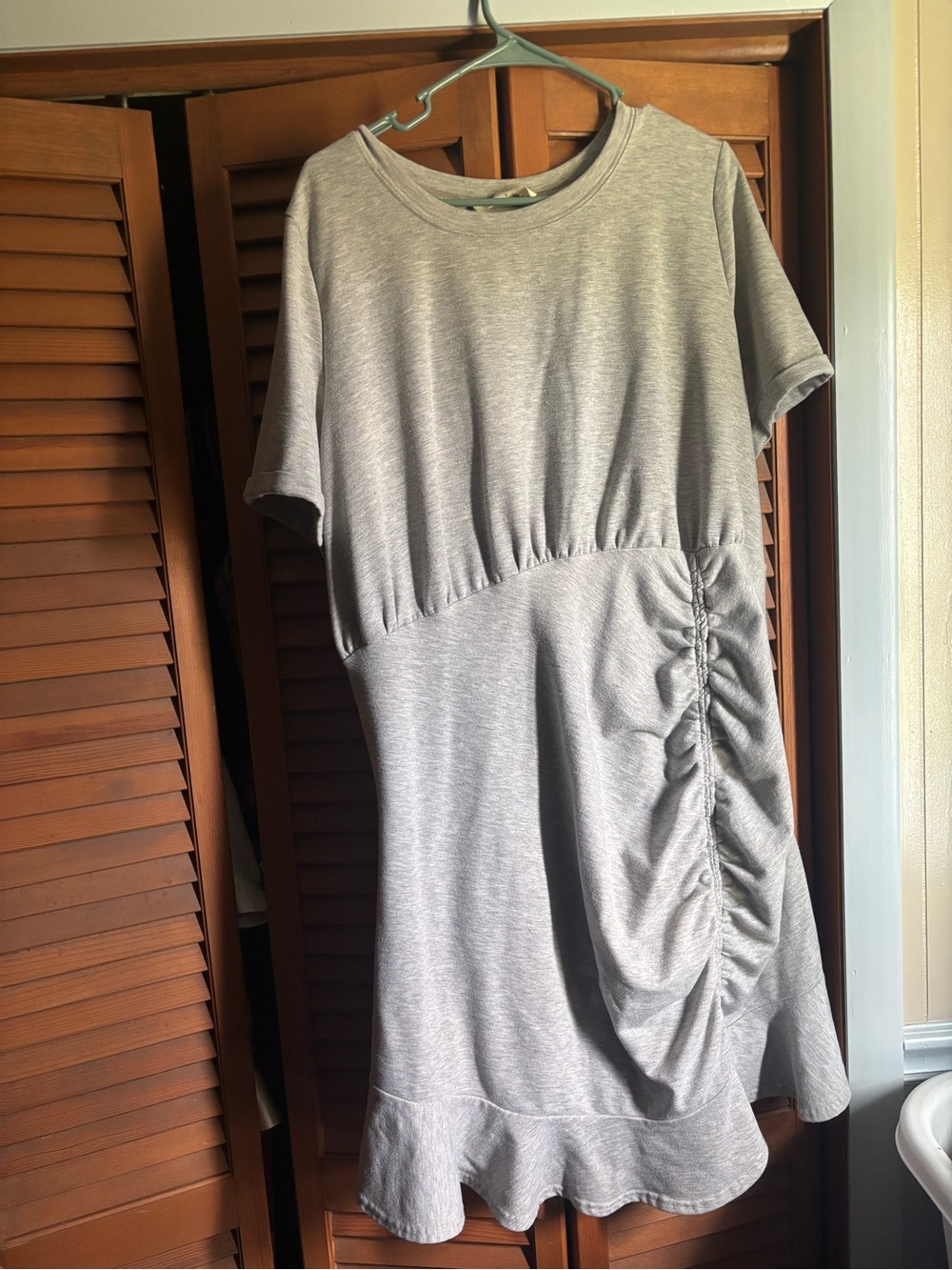 Heather Gray Ruched Short Sleeve Dress